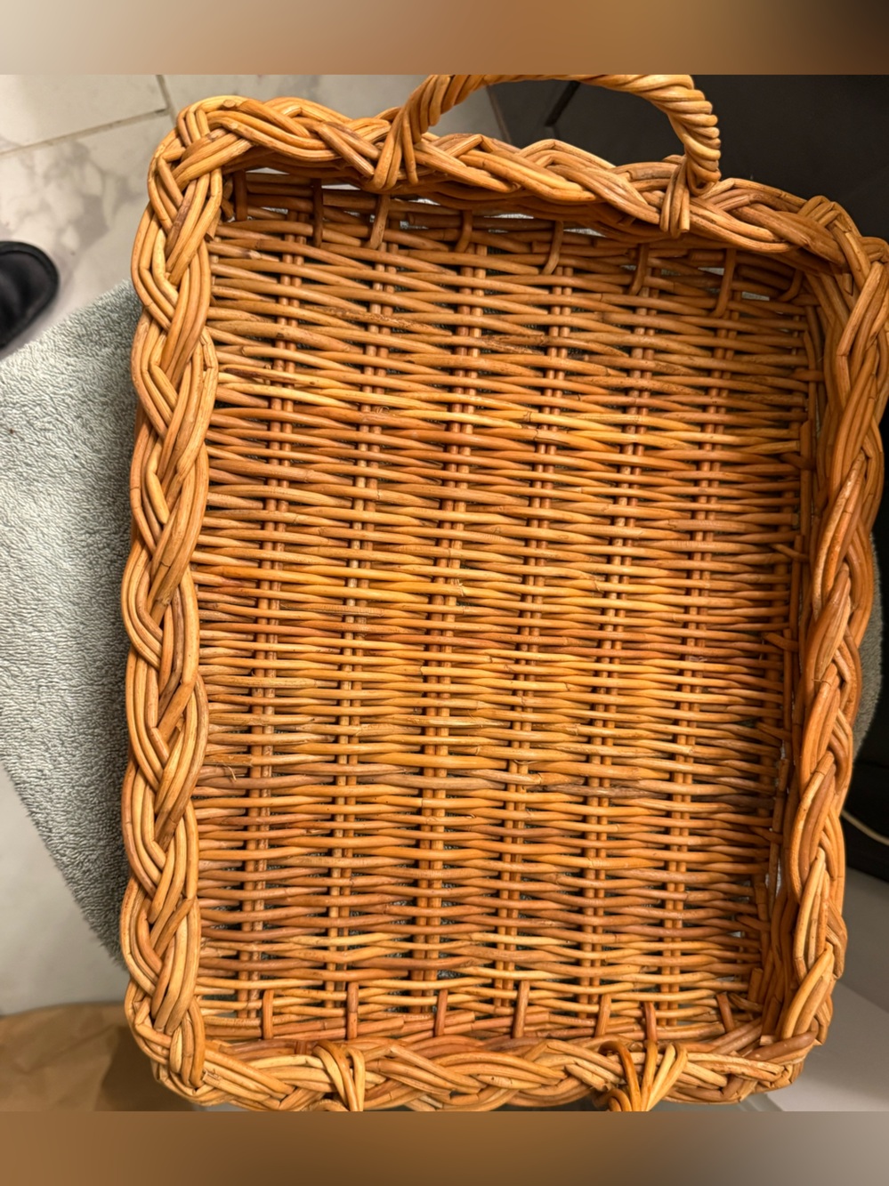 Woven Rattan Serving Tray with Handles - Light Brown - Picture 3 of 4